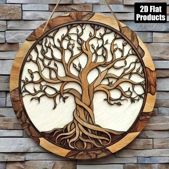 Décoration murale rustique en bois Arbre de Vie - Décor rond de 5