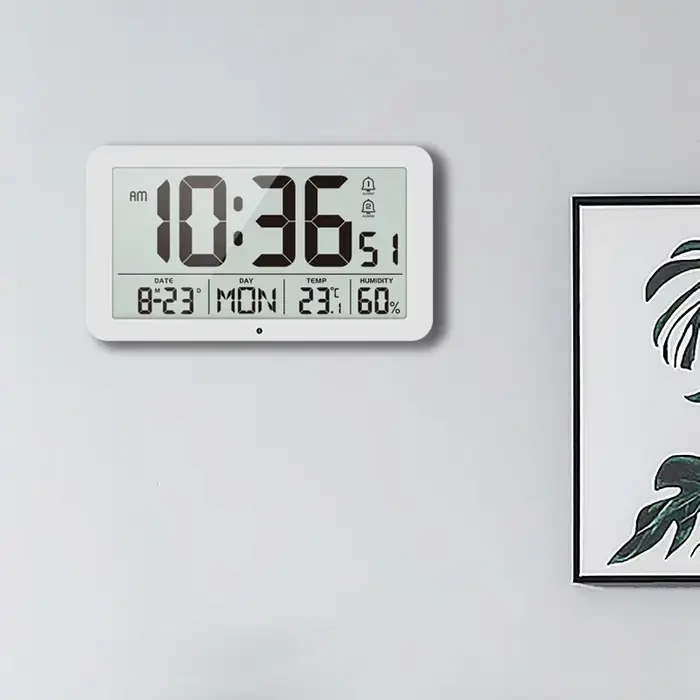 Grande horloge murale numérique avec calendrier de température et d'humidité