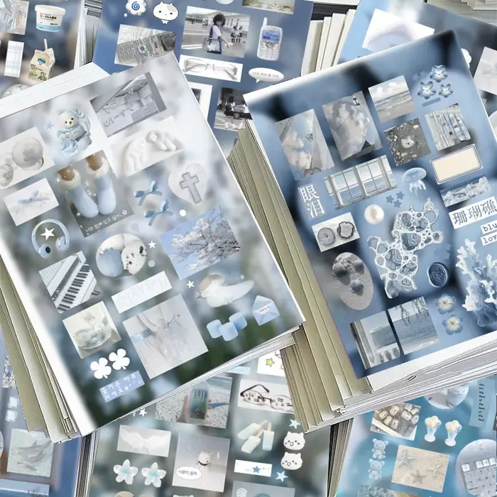 8 pièces autocollants série bleue-décalcomanies décoratives fraîches pour manuels, coques de téléphone et cahiers BulingBulingStickers Store