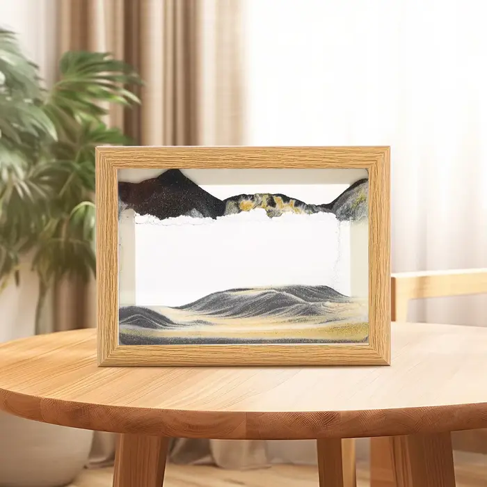 Cadre en bois paysage de sable en mouvement, image d'art de sable mouvant, sablier 3D carré coulant,