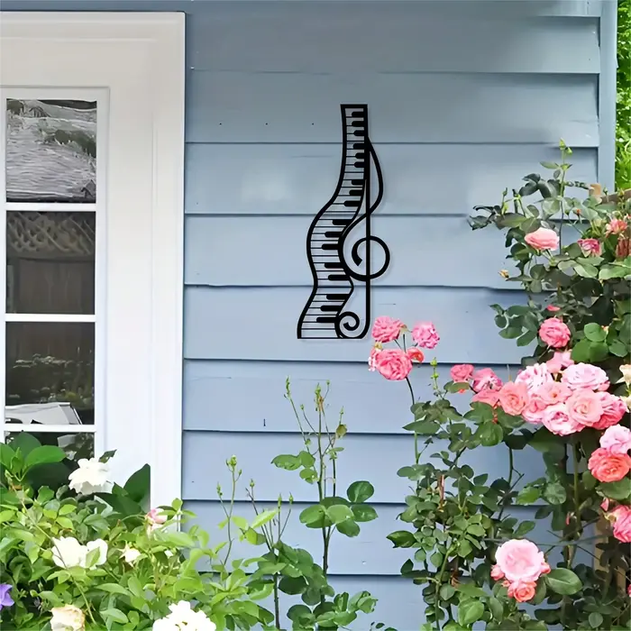 Art mural en métal sur le thème musical – Sculpture de piano élégante pour la décoration de la maison