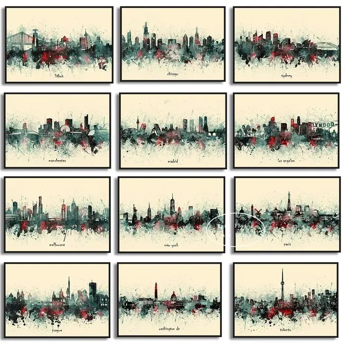 Affiches abstraites de horizon de ville et impression