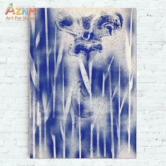 AZNM Peinture sur toile abstraite bleu Klein, art mural moderne texturé, motif éclaboussures d'encre, figure humaine, sans cadre, pour un style minimaliste