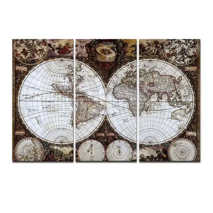 Peinture à l'huile sur toile de la carte du monde des routes des Prairies