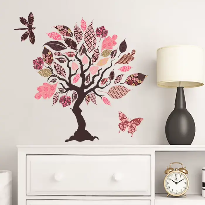 Autocollant Mural arbre coloré, décoration de fond de canapé de salon, sparadrap amovibles pour cham
