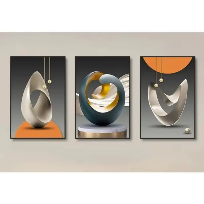 Toile d'art mural géométrique moderne sans cadre, 3 pièces, imprimés de luxe, peintures d'art abstra