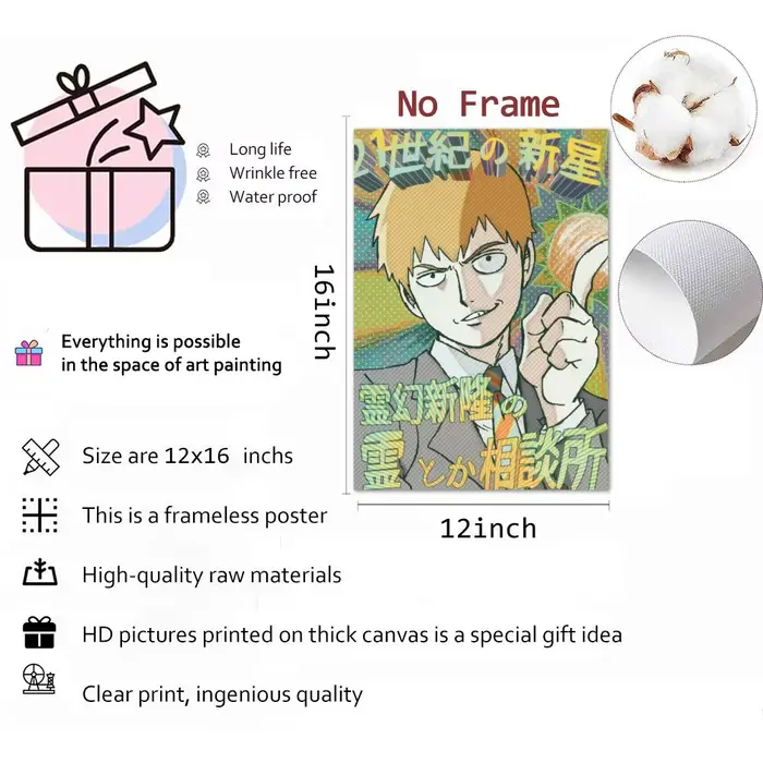 M-Mob P-Psycho 100 Anime affiche autocollant parfait art auto-adhésif conçu pour les espaces de bureau à manger à la maison