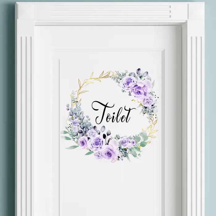 Autocollants muraux de porte de toilette en forme de fleur