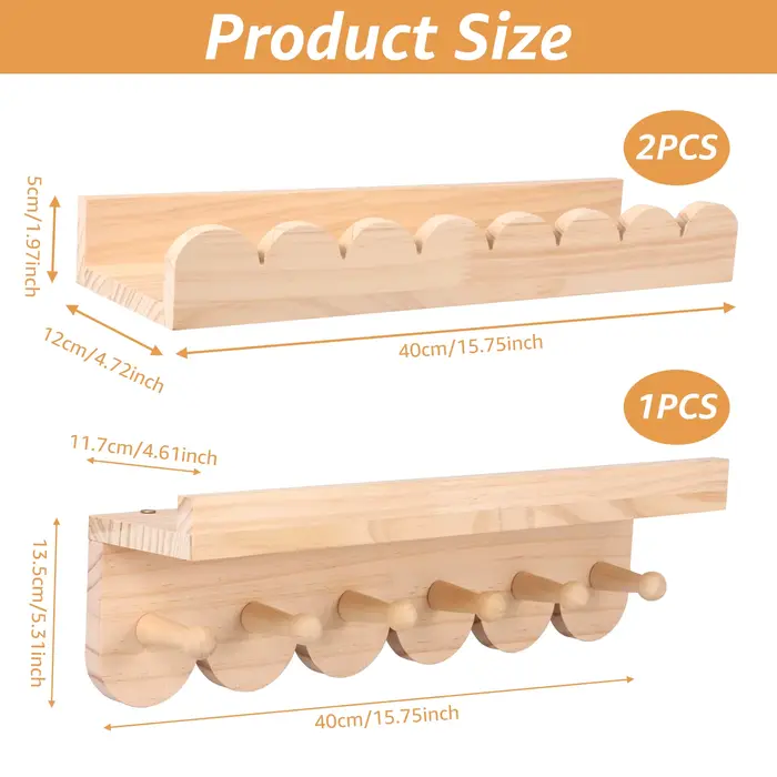 Étagère de rangement murale en bois festonné, 3/4 pièces, forte charge, étagère murale flottante en