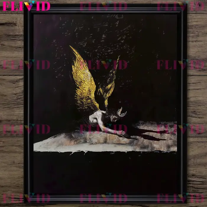 Peinture sur toile d'art mural abstrait sans cadre, décoration de la maison, ange avec des ailes dor