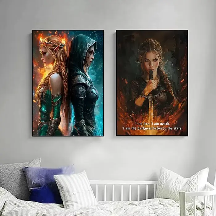 Sarah J Maas Throne of Glass – Affiche rétro sur toile avec scène et personnage de livre de fantasy classique