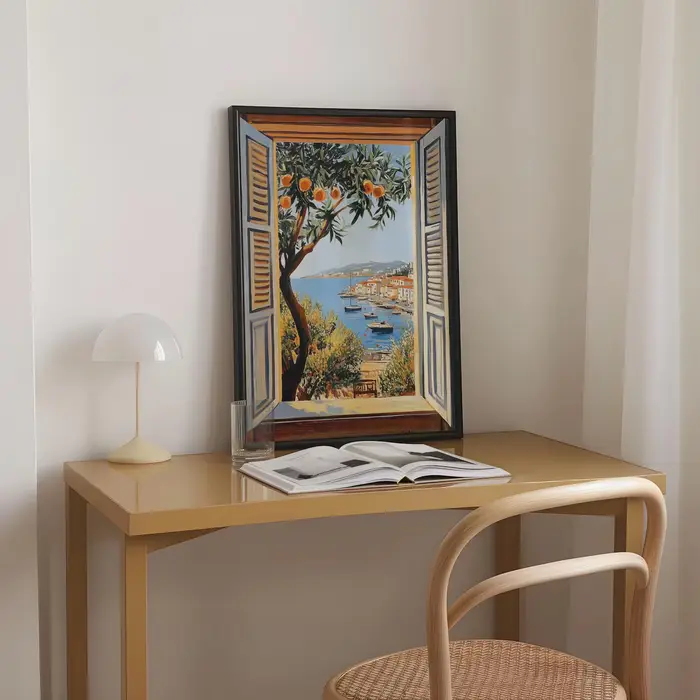 Fenêtre ouverte Henri Matisse imprimée Style fauvisme œuvre moderne mer méditerranéenne thème d'arbre Orange pour la décoration intérieure