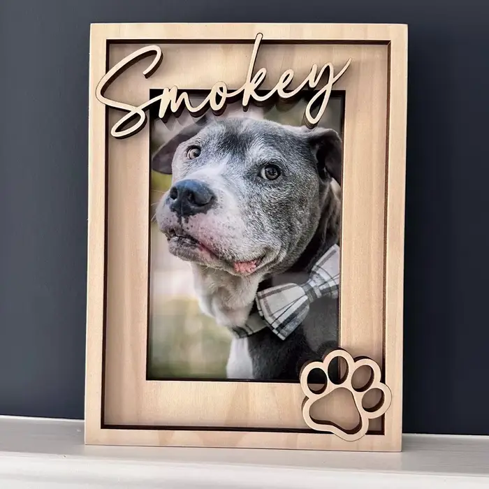 Cadre photo personnalisé en bois pour chien - Cadeau commémoratif