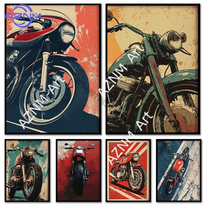 Affiche vintage Cafe Racer – Décoration murale moto style grunge