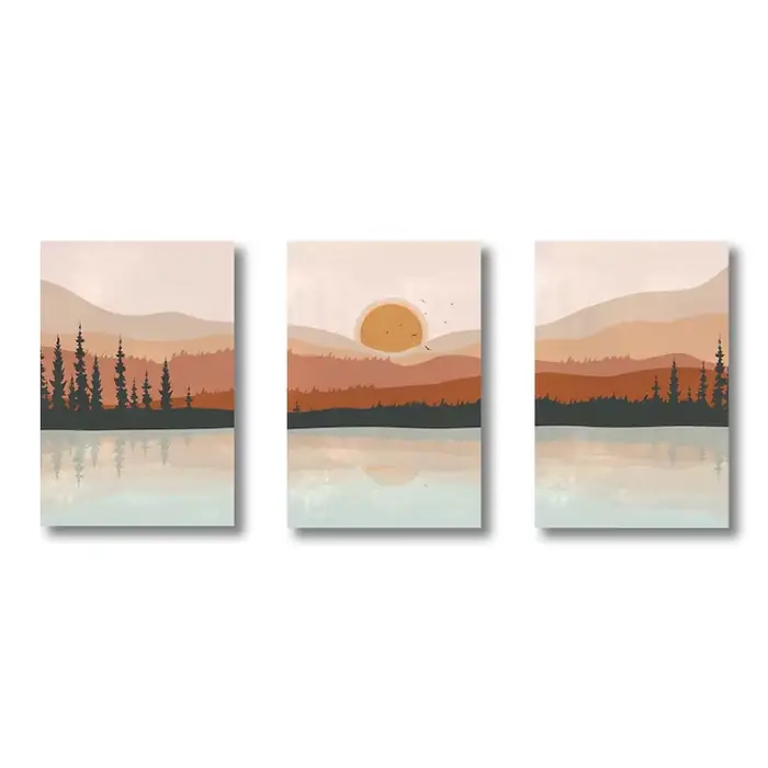 Ensemble d'art mural de 3 affiches, peinture de paysage de forêt de coucher de soleil, Illustrations
