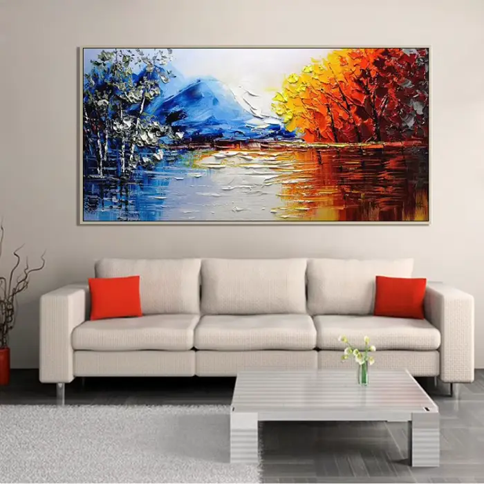 Peinture de paysage abstraite faite à la main sur toile