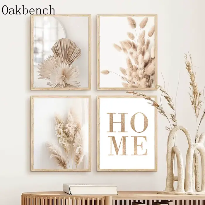 Affiche sur toile de Pampas Beige, peinture de feuilles de roseau, imprimés d'art de fleurs d'herbe séchée, affiches murales nordiques, décoration de salon