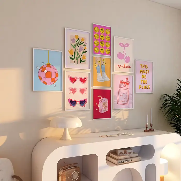 Affiche préppy rose impression d'art mural sur toile décorations chambre étudiant style danois peinture au pistolet imperméable