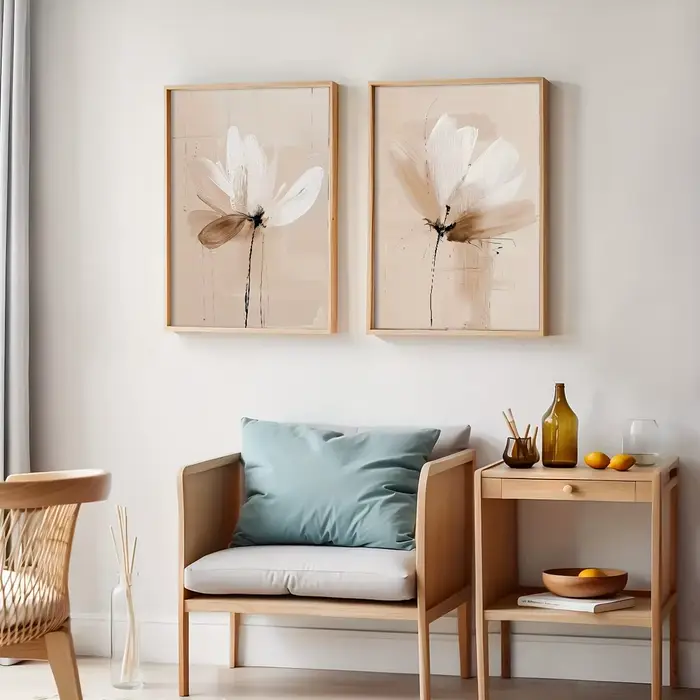 Affiche murale florale abstraite minimaliste neutre à imprimé floral de printemps, texture beige, décoration intérieure botanique abstraite beige