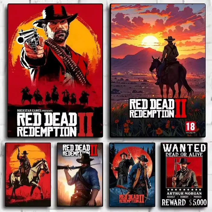 Affiche de jeu r-rouge Dead Redemption 2 RDR2, toile d'art HD, peinture, décoration de maison, salon, bar