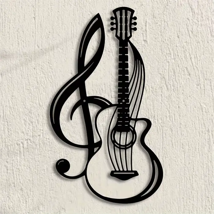 1 morceau d'art mural en fer avec symboles musicaux et guitare, adapté à une utilisation intérieure 