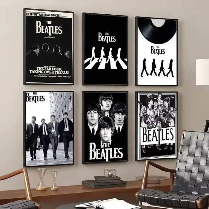 Affiche murale en toile de coton avec peinture et calligraphie des Beatles