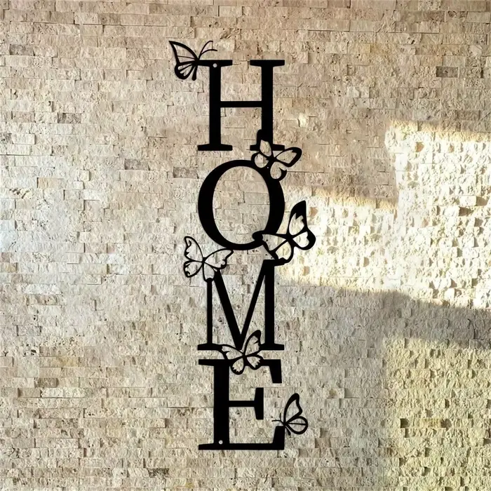 Décoration murale verticale en métal avec accent papillon – Art moderne résistant à la décoloration pour chambre à coucher et salle de bain