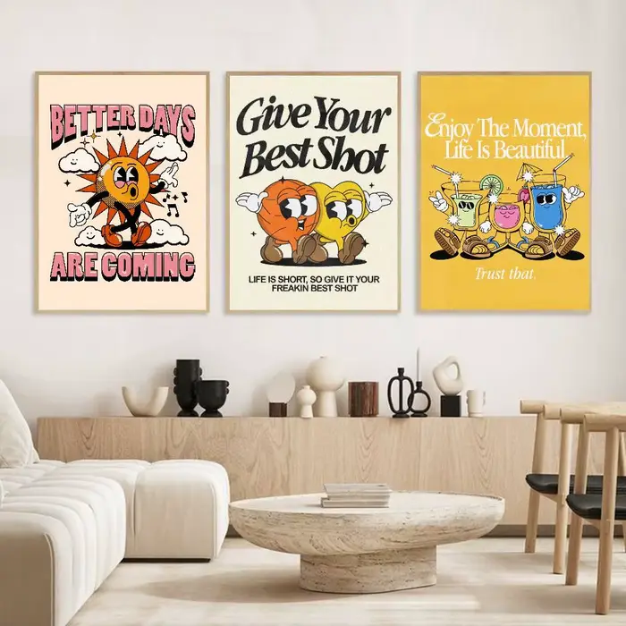 Affiche rétro pop de dessins animés sur le thème de la nourriture