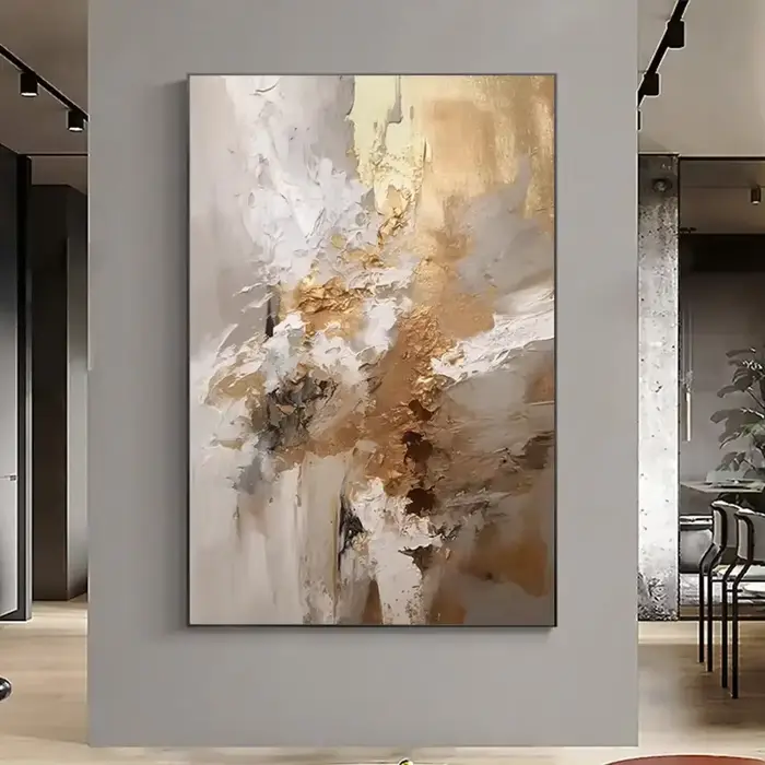 Peinture à l'huile sur toile à texture abstraite, art minimaliste, grande décoration murale dorée, peinture faite à la main, décoration de salon, cadeau