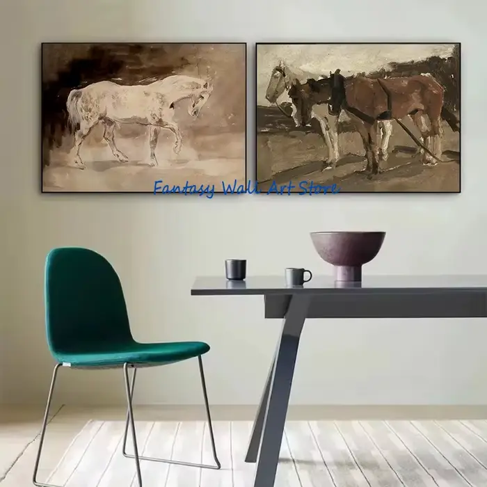 Peinture à l'huile de Style cheval Vintage