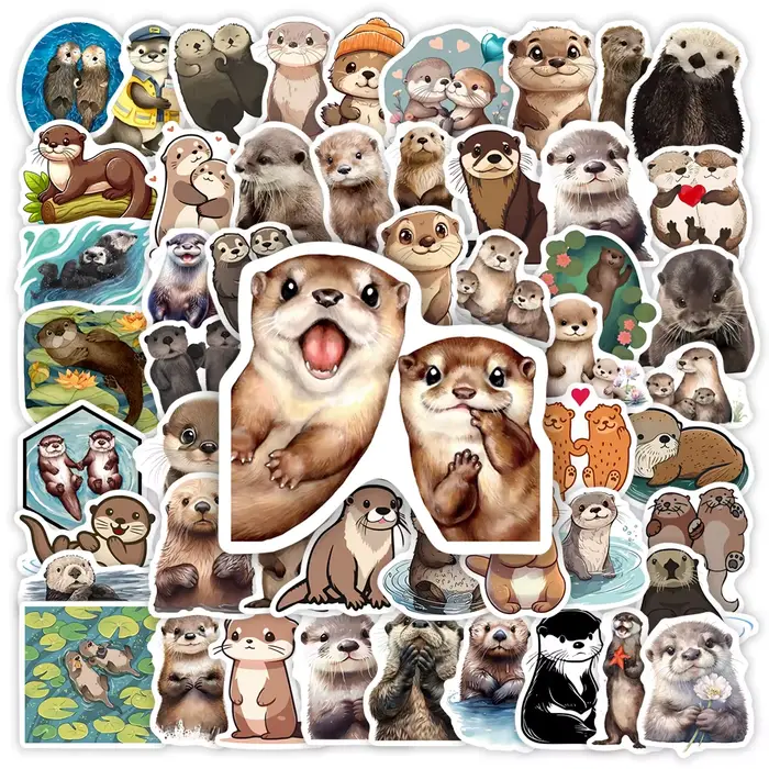 Autocollants de loutre aquarelle mignons, autocollants artistiques Clipart, jouets cadeaux pour ordi