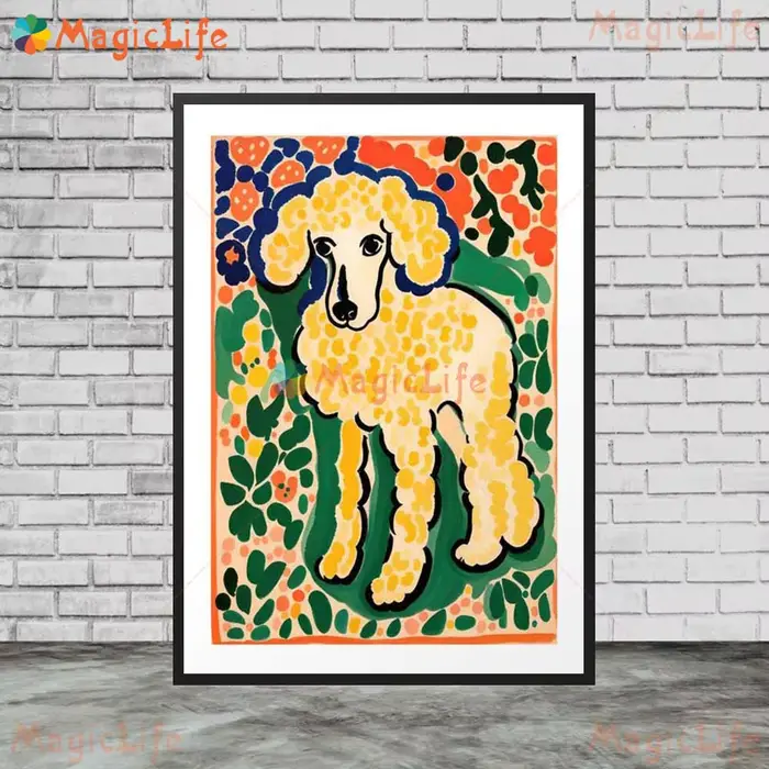 Affiches imprimées de fleurs de chien caniche de dessin animé