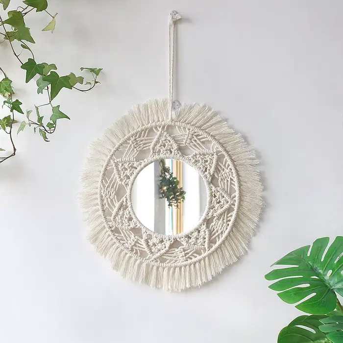 Miroir mural décoratif en macramé, style Boho, décoration de maison, maquillage, miroirs esthétiques