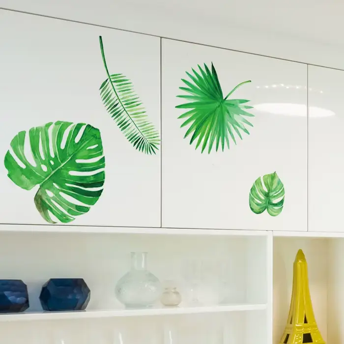 Autocollant mural en forme de feuilles de plantes vertes