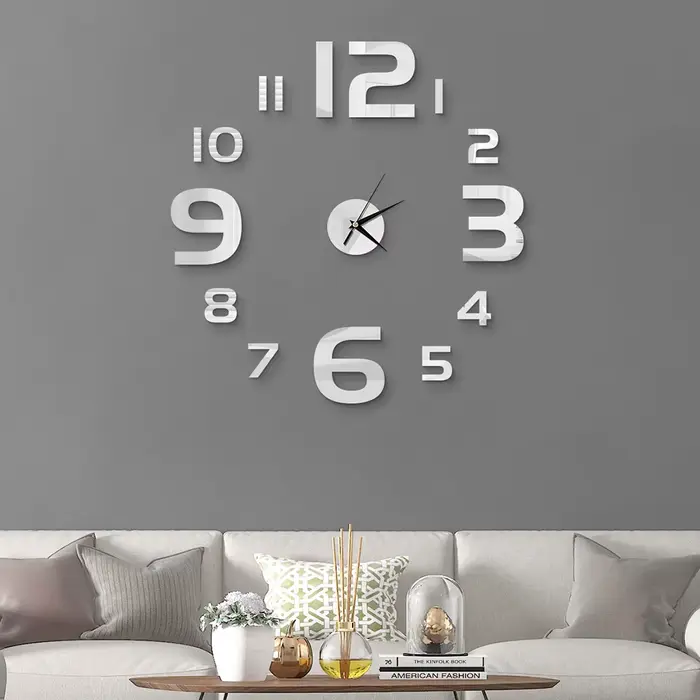 Horloge murale créative sans cadre, autocollant mural silencieux pour la maison, autocollant miroir 