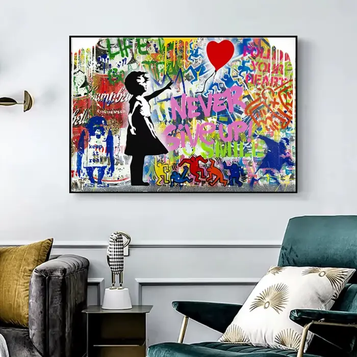 Pop Rue Graffiti Mur Art Banksy Garçon Fille Dans L'amour HD Huile Sur Toile Affiches Et Impressions Pour Salon Chambre Décor