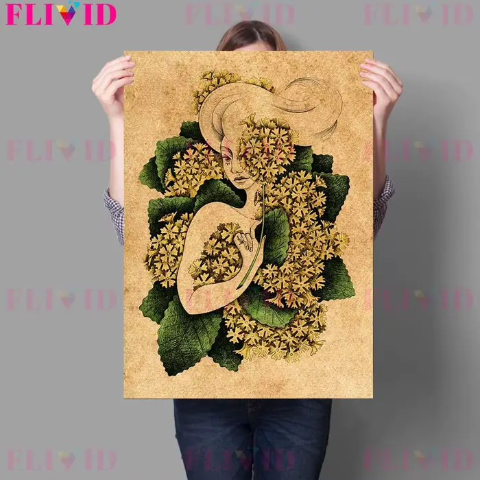 Toile d'art murale Vintage avec plante et fleur pour fille