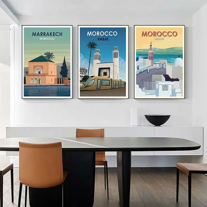 1 pièce, Affiche de voyage sans cadre Maroc Marrakech
