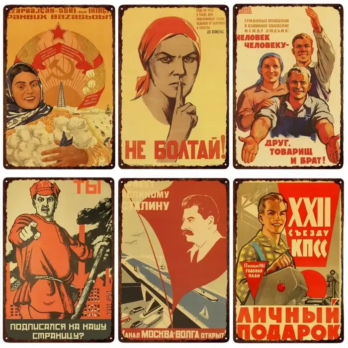 Vintage Russian Propaganda The Space Race Aluminium Signs Poster