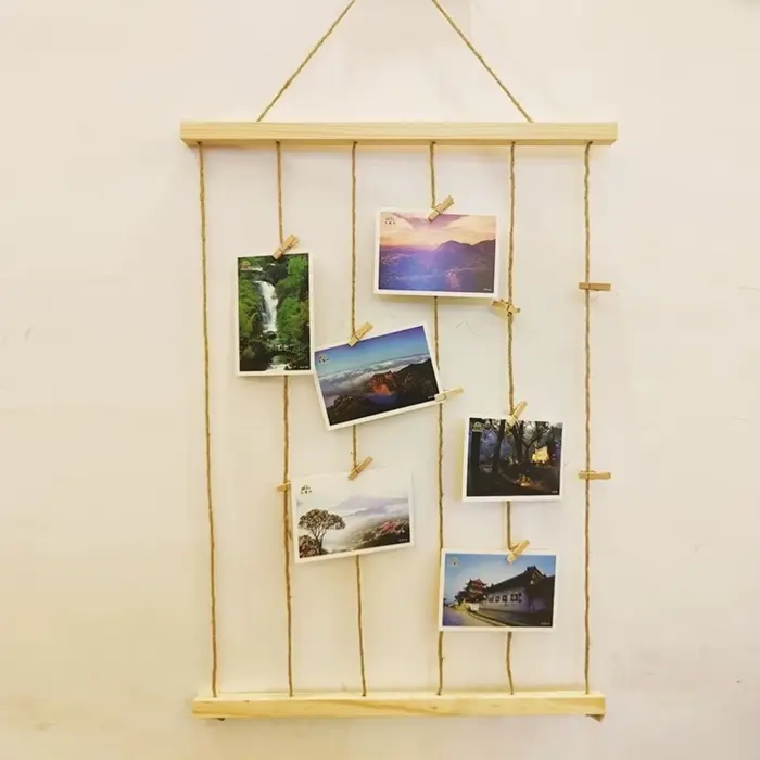 Support mural pour photos suspendues, cadre photo en bois fait main, supports pour plusieurs photos, collage de photos, décoration murale