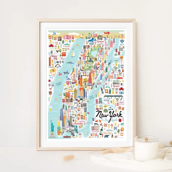 Affiche murale d'art de la carte de pomme Manhattan de New York
