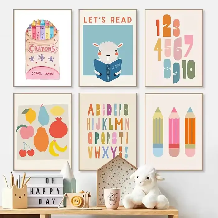 Affiches colorées de lecture pour enfants, imprimés modernes pour salle de classe d'enfant en bas âge, peinture sur toile, images murales, décor de chambre d'enfant de maison