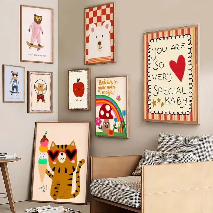 Affiche d'animaux imprimés de lapins floraux nordiques