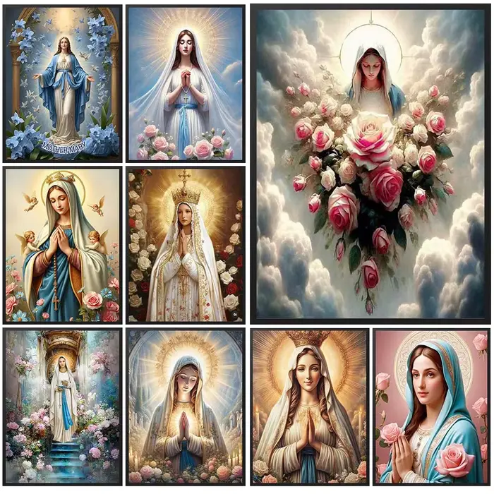 Affiche de rédemption de la vierge marie avec fleurs
