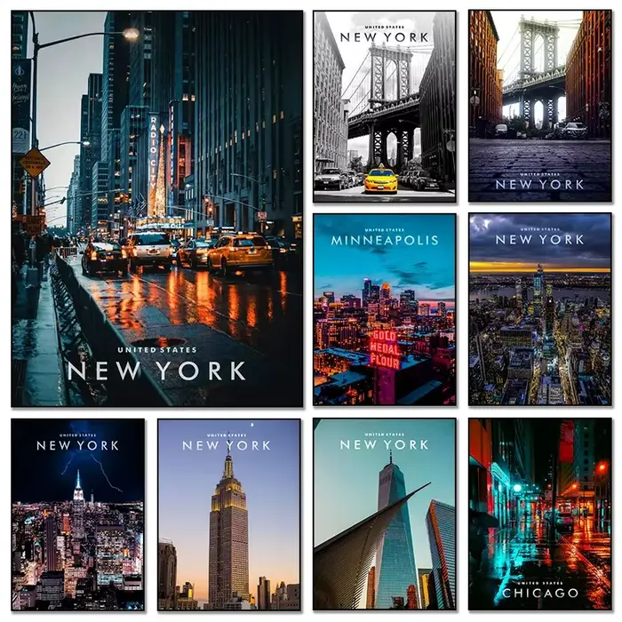 Affiches de coonnées de la ville de New York de paysages urbains célèbres