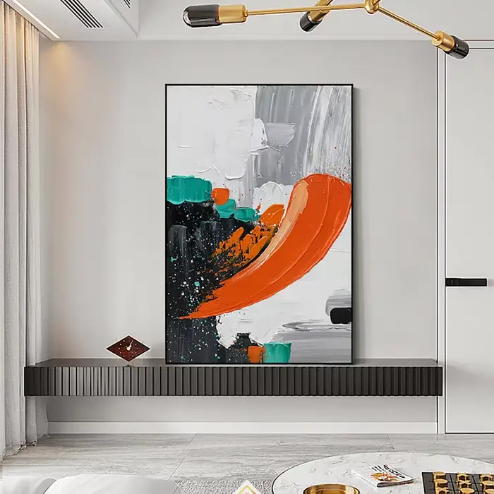 Grande peinture à l'huile abstraite orange peinte à la main