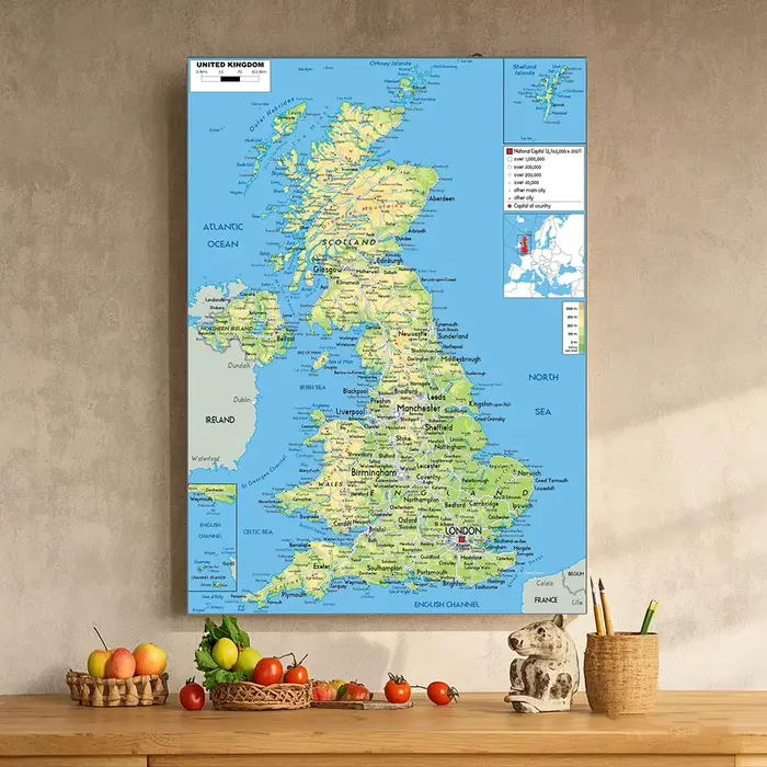 Affiche de carte du royaume-uni pliable A1/A2/A3