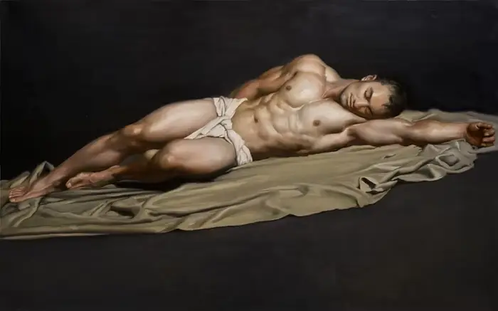 GOOD – peinture à l'huile homme nu sur toile, ART--TOP