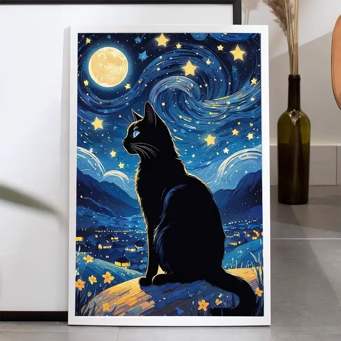 Nuit étoilée chat ciel étoilé Graffiti Art affiches toile peintures mignon rêveur enfants cadeaux salon cuisine décor à la maison