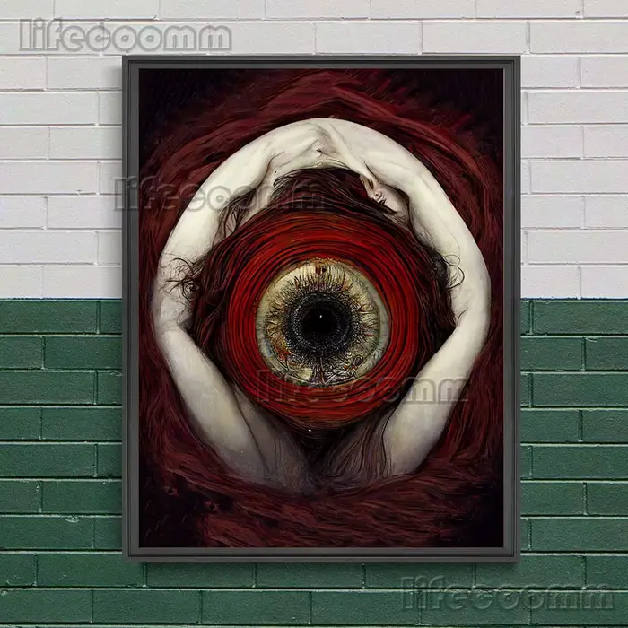 Toile d'art mural Vintage avec yeux foncés gothiques d'horreur abstraite
